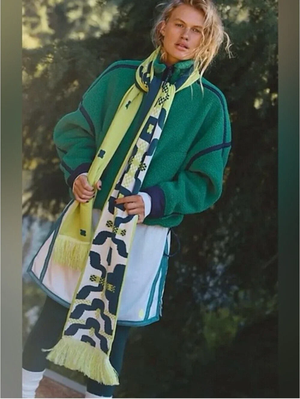 1482.FREE PEOPLE Big League Reversible Scarf in Honeydew Chartreuse One size NWT